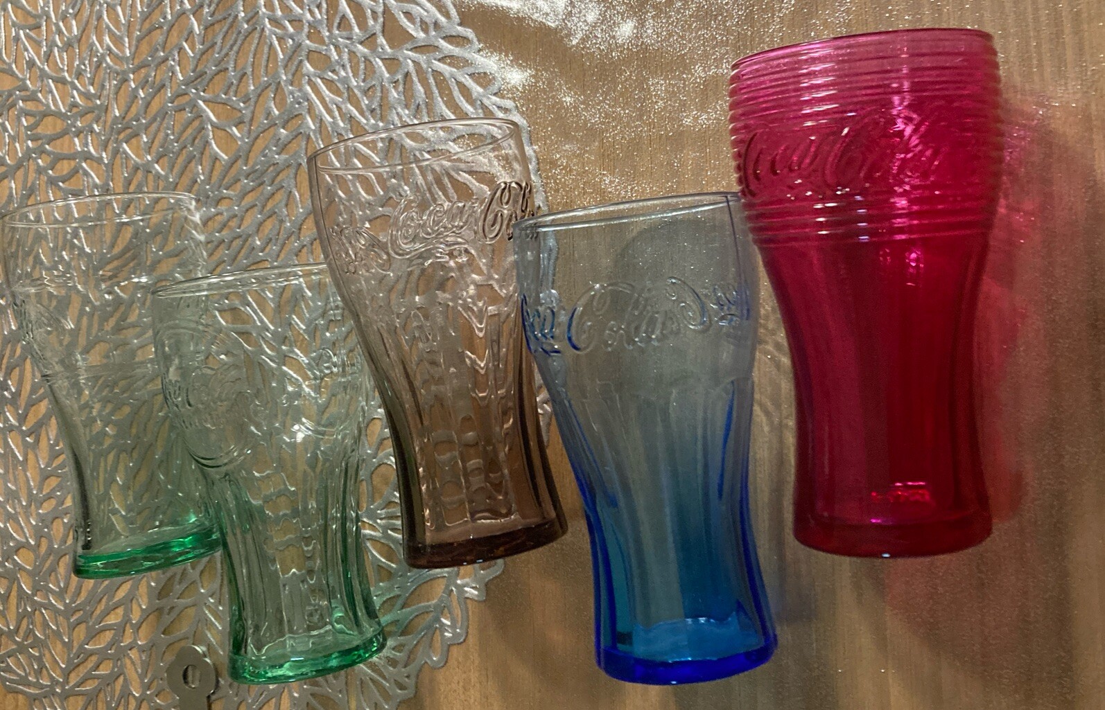 5 Coca Cola Glasses - Traditional Design - VGC - Different Colours