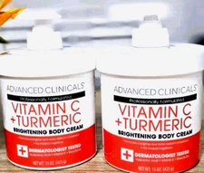 (2-Pack) ADVANCED CLINICALS ~ VITAMIN C + TURMERIC Brightening FACE BODY &CREAM