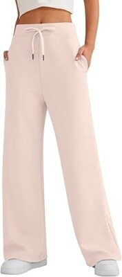 LILLUSORY Damen Weite Bein Freizeit Hohe Taille Jogginghose Aprikose Medium