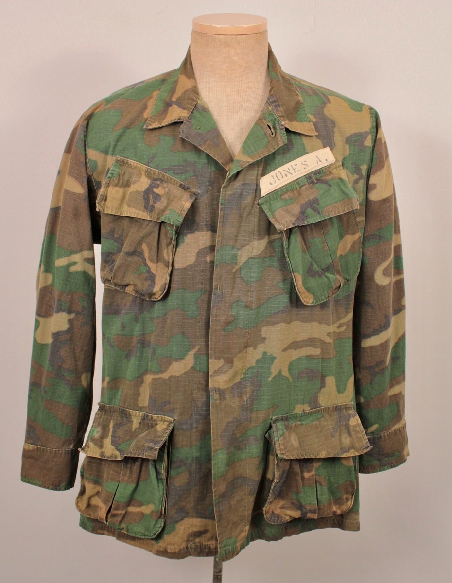 VTG 70s Vietnam War Ripstop Slant Pocket ERDL Camo Jungle Shirt S