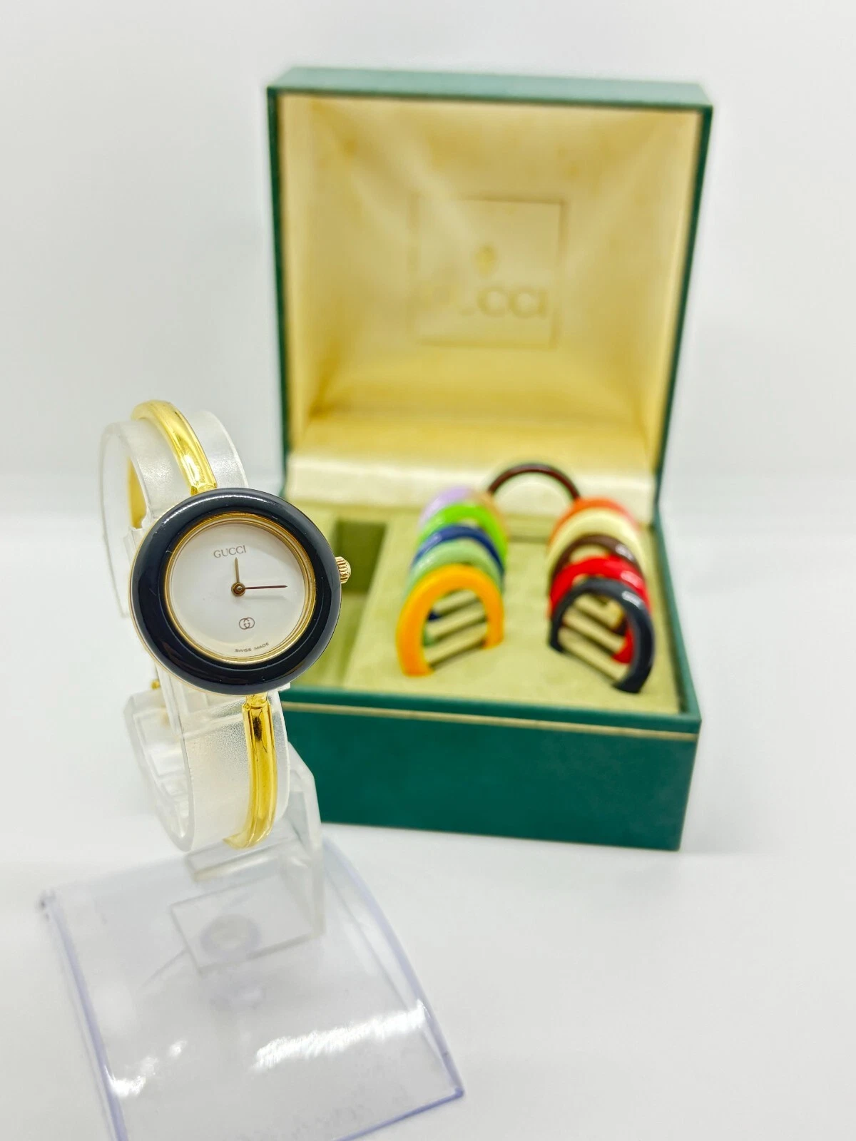 [Exc+5 avec boite ] Montre Gucci lunette change 11/12 11 couleurs or occasion fonctionne