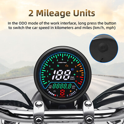 12V LCD Digital Motorcycle Speedometer Odometer Tachometer Gauge