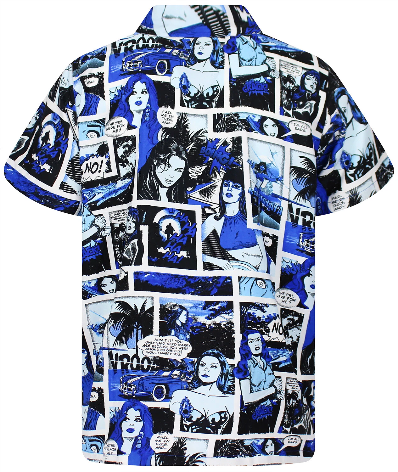 Funky Hawaiian Shirt Comic Superheroes Mono Blue Classic Fit