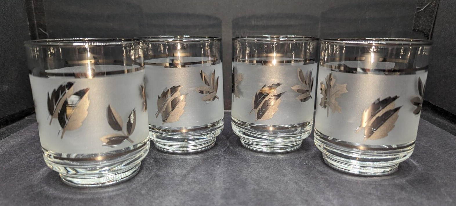 Libbey Silver Foliage Leaf 5 oz. Flat Tumbler Juice Glasses Set of 4 Drinkware