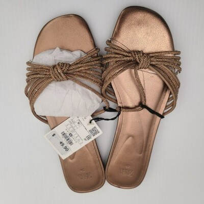 gold zara flat sandals