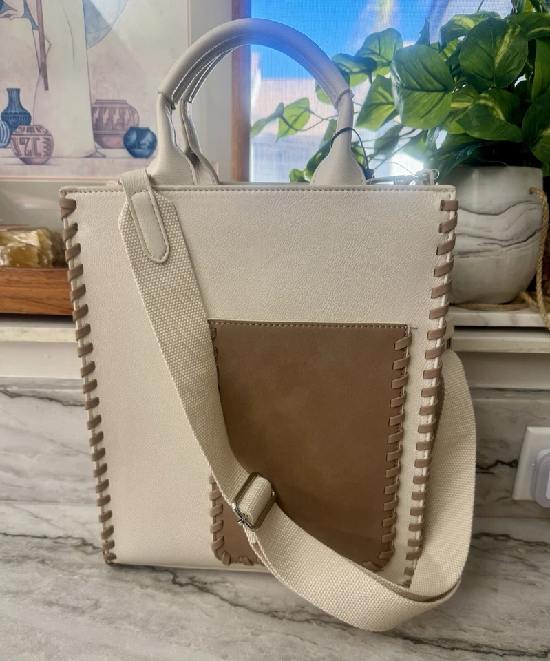 BCBG Max Azria Large Two Tone Tote Bag Beige Optional Crossbody, Brand New ! ￼ - Image 3 of 4