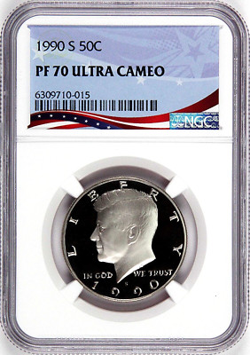 1990-S Proof Kennedy Half, Graded PF70UC by NGC ~ NEW Patriotic OSR Label!