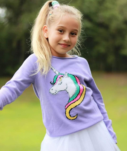 Girls Rainbow Unicorn Sweater Pullover 