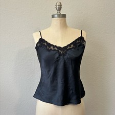Vintage VICTORIA'S SECRET Slip Chemise Womens Sz S Black Satin Crop Lingerie Y2K