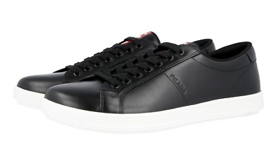 PRADA Leder Linea Rossa Downtown Sneaker - 4E3256 - Schwarz Weiss -  12 46