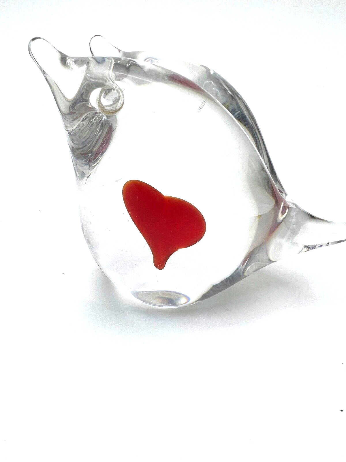 VINTAGE MARCOLIN SWEDEN ART GLASS Two birds one heat FIGURINE Paperweight SIGNED