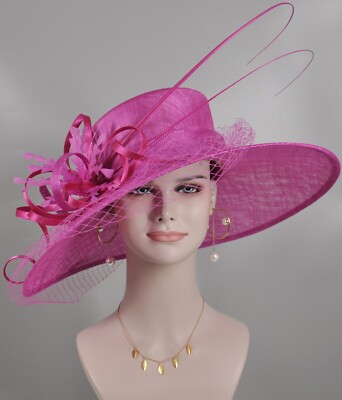 Fuchsia Wide Brim Sinamay Hat Church Kentucky Derby Hat  display picture 1