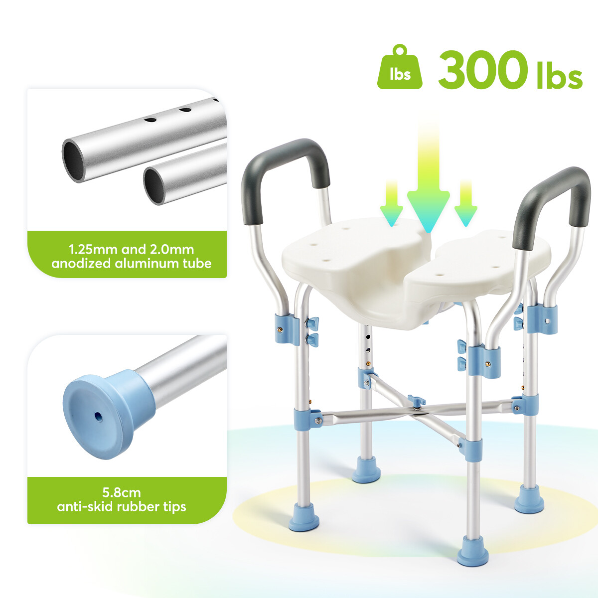 OasisSpace Bath Seat Shower Chair with Removable Arms Bathroom Bathtub