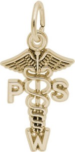 Authentic Gold-Plated 925 Psychiatric Social Worker Caduceus Charm by Rembrandt