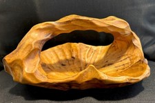 VTG Primitive Burl Wood Basket Bowl Handled Hand Carved Rustic EUC