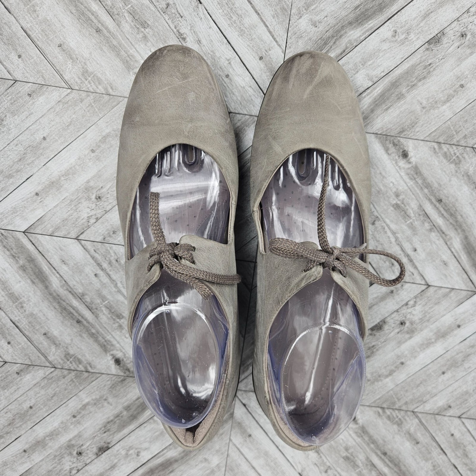 SAOLA ECCO GRIGIO TACCO BASSO MARY JANE SCARPE STRINGATE donna 40 US 9 pelle suola gomma