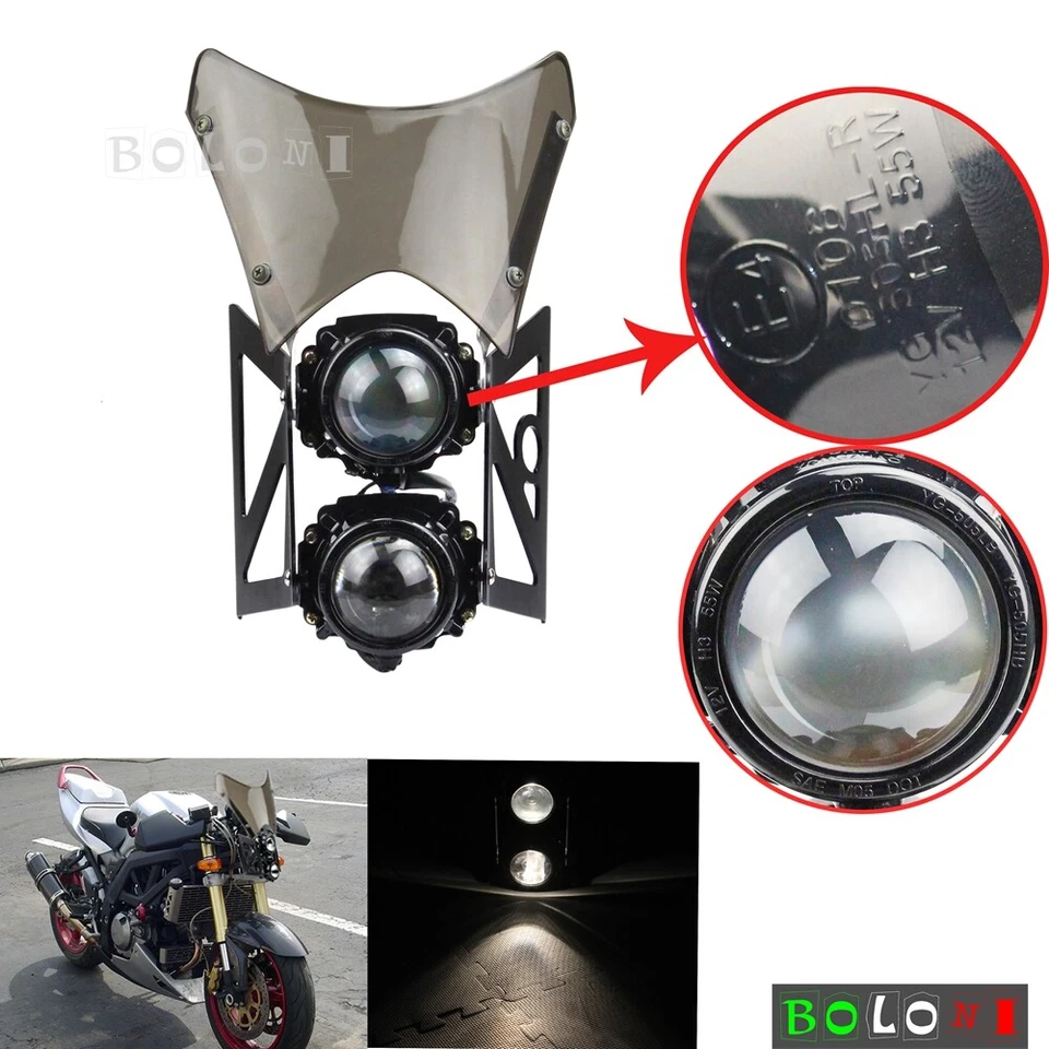 Proyector apilado de faros dobles para motocicleta con marca E y DOT para moto de tierra Foto 3 de 4