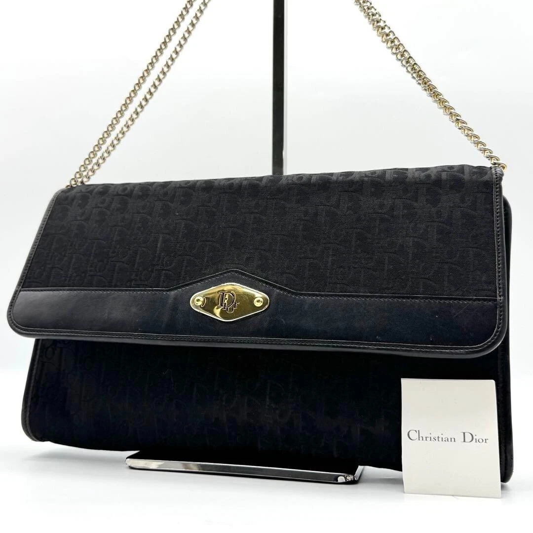 Sac bandoulière Christian Dior chaîne trotteur toile/cuir noir authentique 202501M