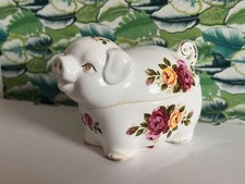 Cottage Rose Fine China Trinket Box Pig Gold Accents Roses Great Gift Idea Cute