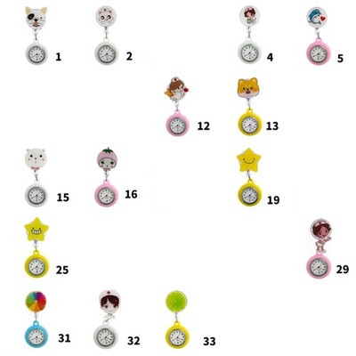 Retractable Nurse Watch Cartoon Theme Silicone Cover Watch for Quick Time Check