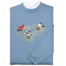 Chickadees & Cardinal Sweatshirt - Long Sleeve Crew Neck –  Slate Blue