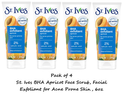 St. Ives BHA Apricot Face Scrub, Facial Exfoliant for Acne Prone Skin 6oz  x4 pk