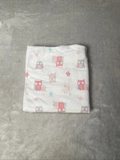 Cuddle Time Baby Receiving Blanket Pink Owls White Gray Flower Cloud Flannel