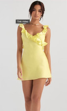 House of CB Tink Buttercup Yellow Satin Ruffle Open Back Mini Dress Womens Small