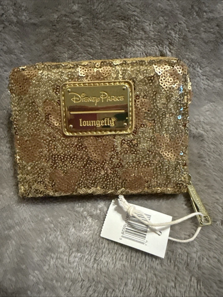 Cartera Loungefly Dorada Orejas y Lazo Lentejuelas Orejas Minnie Mouse Exclusiva de los Parques Disney Nueva con Etiquetas Foto 2 de 3