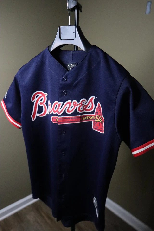 Camiseta deportiva de malla vintage de los Atlanta Braves auténtica Majestic Chipper Jones #10 azul marino Foto 3 de 4