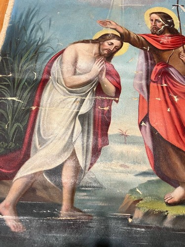 Ancienne icône orthodoxe russe double face sur toile - Baptême du Christ Proph - Photo 17/20