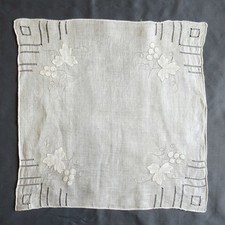 Vintage Italian Handkerchief Hankie Square White Embroidered Grapevine Dainty
