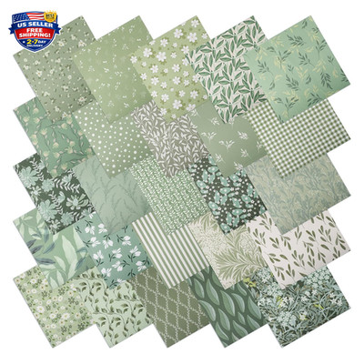 25 Pcs Sage Green Cotton Fabric Squares, 10x10 Inch Precut Quilting Fabric Layer