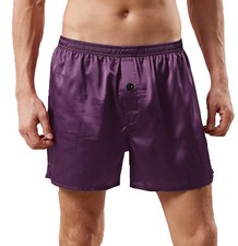 Men's Satin Boxer Shorts Underwear Sleep Pajama Silk Sleepwear Purple