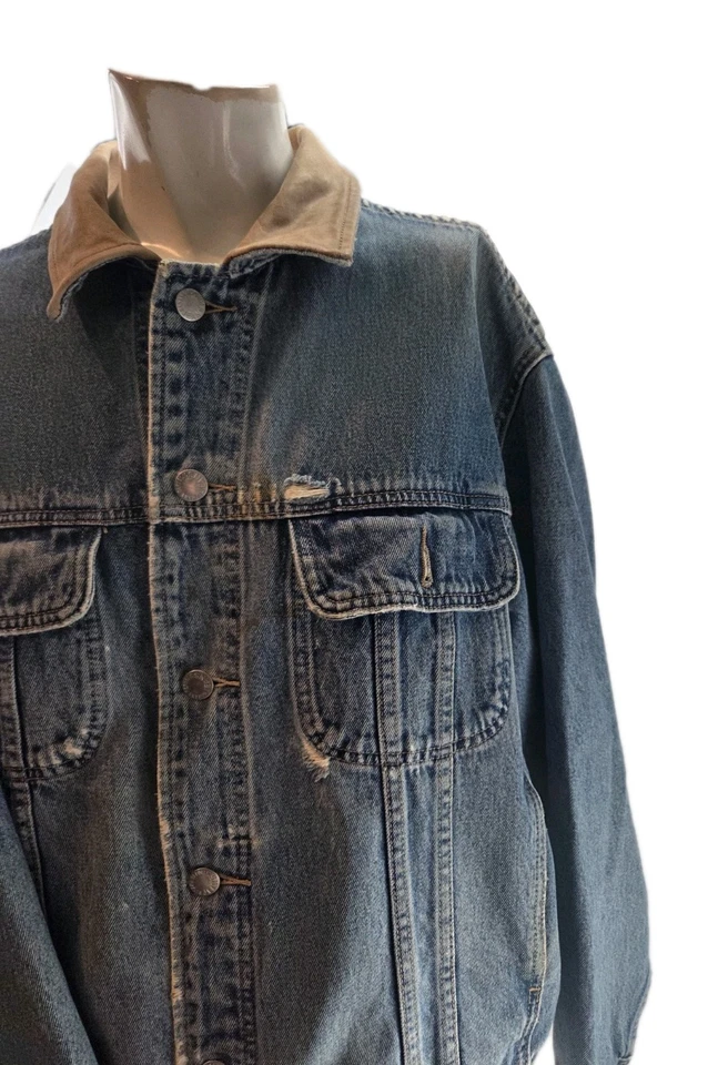 Banana Republic Jeans Men's Jacket Medium Vintage Denim Leather Collar - Image 2 of 4