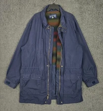 Vintage Lands End Barn Coat Men's XL Tall Blue Zip Chore Barn Jacket Distressed 