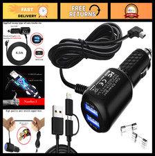 Dual Port USB Car Charger for Garmin Nuvi GPS, Mini USB Power Cord for Dashcam