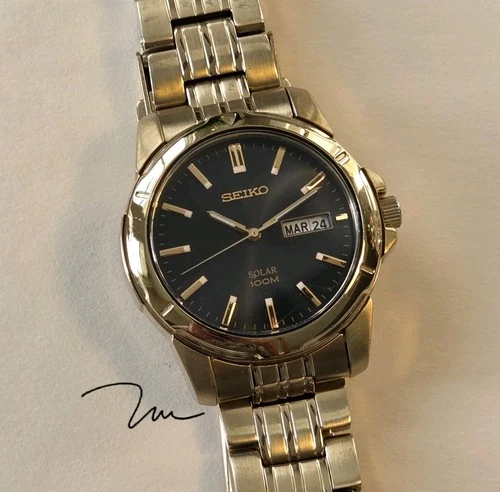 Seiko Solar Gold-Tone Vintage Dress/Sport Watch (c.2000s)