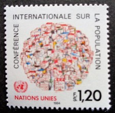 UN GENEVA	#121 MNH 1984 population issue. 1.20 Swiss Francs face = $1.50 US$