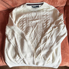 Nautica Men's Cable-Knit Pullover Sweater Ivory Crew Neck M