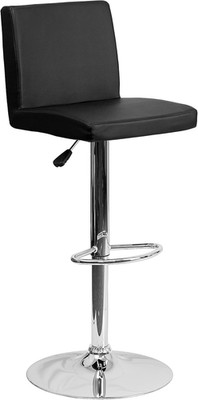Stylish Adjustable Black Vinyl Barstool with Chrome Base and Panel Back