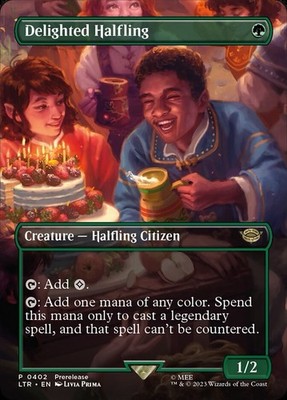  Delighted Halfling 0402 R Borderless Foil LTR Tales Of Middle Earth MTG