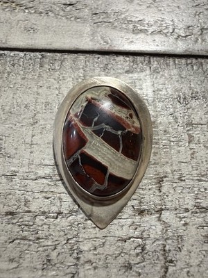 Sterling Silver 925  Jasper Teardrop Pendant Vintage Boho #3784