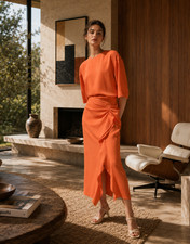 ZARA NEW WOMAN SS26 ZW COLLECTION DRAPED MIDI DRESS Coral red2507/043 XS-XL