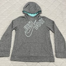 Nike Hoodie Sweatshirt Womens Juniors XL Gray Dri Fit Swoosh Just Do It Retro