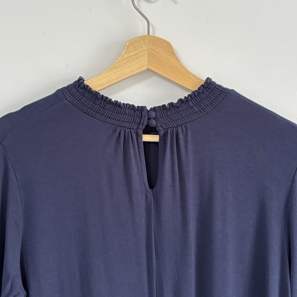 M&S Swing Dress Navy Long Sleeve Stretch High Neck Keyhole Back 14 ...