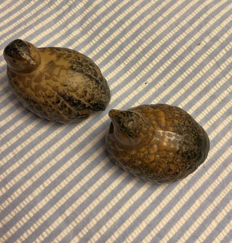Vintage Ceramic Quail Grouse Set of 2 Made in Japan Mini Hen & Chick Matte MCM