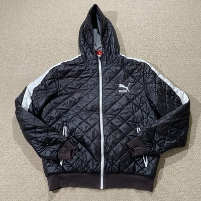 Puma Puffer Jacke Herren Large schwarz leicht gesteppt Bomber Kapuze