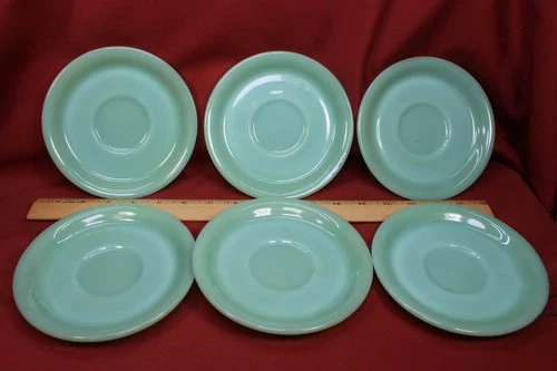 6PC Vintage Fire King Jadite Resturant Ware Oven Glass 5-7/8" Saucers