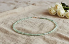 Aventurine Dainty Anklet 2mm Faceted Beads Minimalist Healing Crystal Gifts